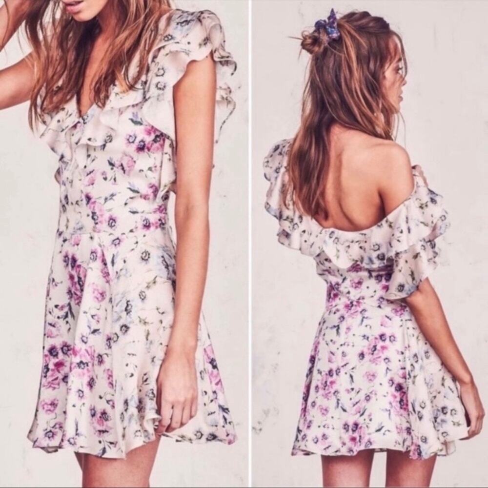 LoveShackFancy Frankie Dress Cream Silk Floral Ruffle Cottage Core Boho Size 6 - Picture 12 of 16